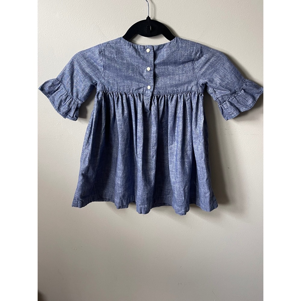 Gymboree‎ Baby Girls Blue Metallic Chambray cotton Ruffle Dressy 2T 140189317